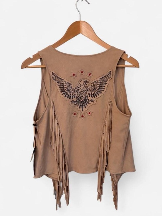 Miranda Jackets & Blazers - IDYLLWIND Miranda Lambert Tan Fringe Vest Faux Suede Large Eagle Americana